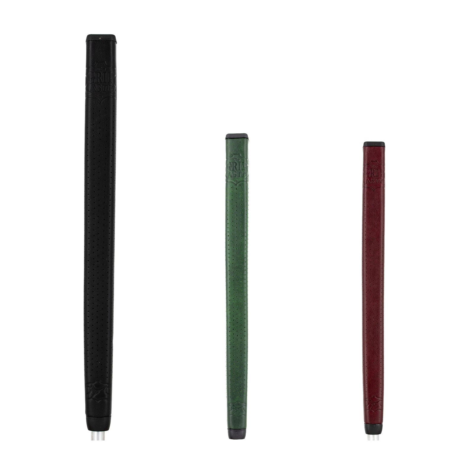 Roo Laced FL35 Long putter grips in Black, Dark Green, and Dark Red