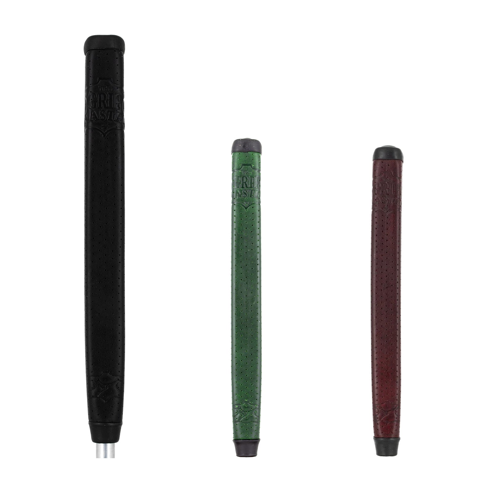 Roo Laced Paddle putter grips in Black, Dark Green, and Dark Red