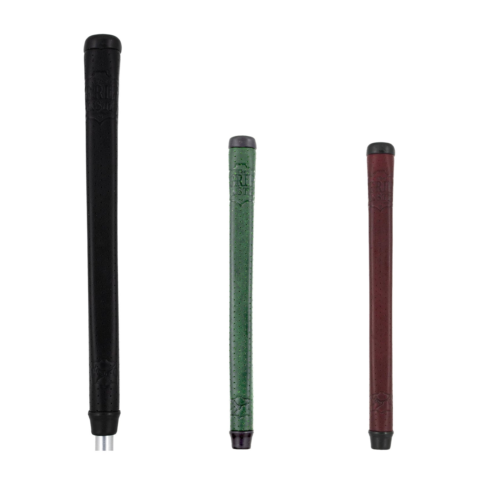 Roo Laced Tour putter grips in Black, Dark Green, and Dark Red